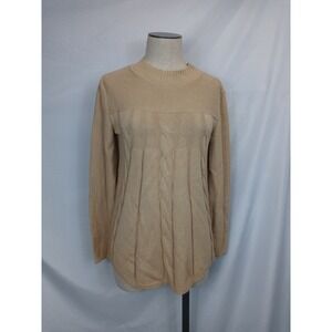 Kim Rogers‎ Cable Knit Sweater Womens Small Tan Beige Pullover Mock Neck Classic